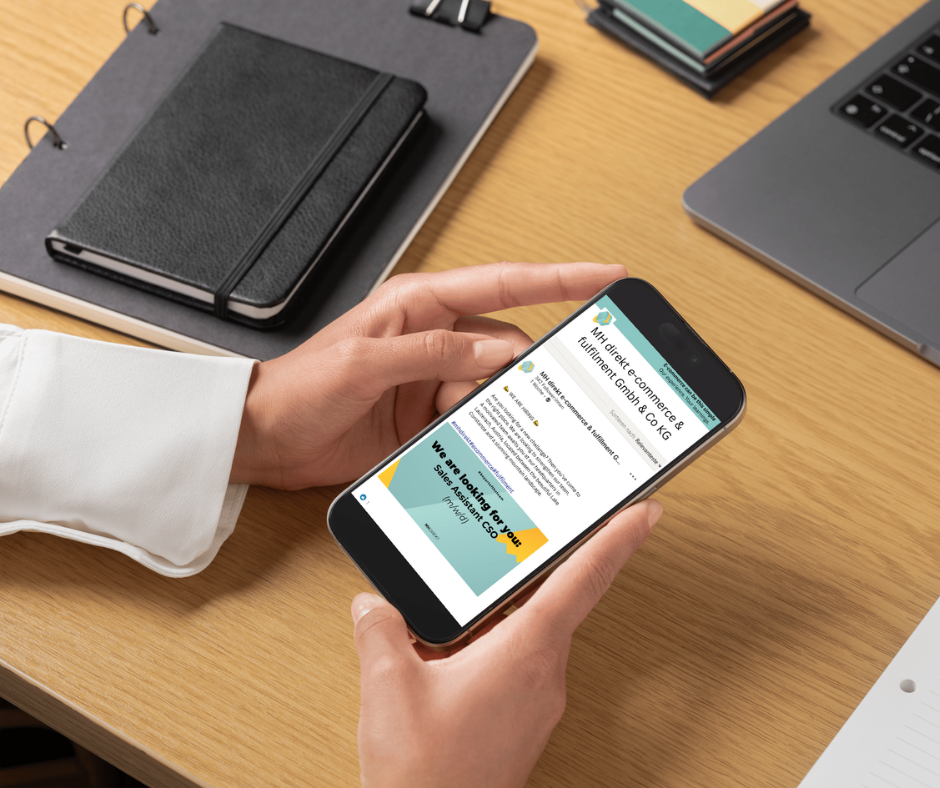 MH Direkt e-commerce and fulfilment services displayed on a smartphone
